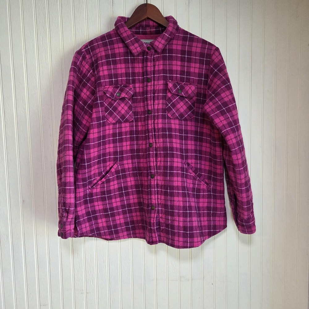 Bit & Bridle Jacket Womens XL Pink Plaid Flannel Quilted Snap Pockets Lined - Picture 2 of 6